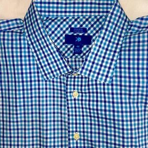 Egara Men’s Dress Shirt, Long sleeve, All cotton, Classic fit, Blues and white